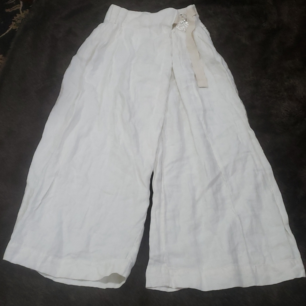 Free People X-Wide Leg White Linen $128  size 0 - Picture 2 of 7